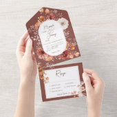 Boho Burnt Sinaasappel Rust Herfst Floral Dinner All In One Uitnodiging (Afscheurbaar)