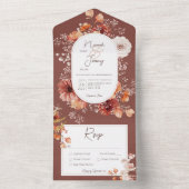 Boho Burnt Sinaasappel Rust Herfst Floral Dinner All In One Uitnodiging (Binnen)