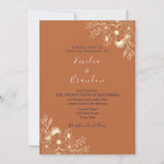 Boho Burnt Sinaasappel Wedding Invitation Kaart (Voorkant)