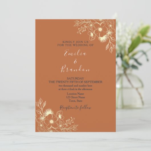 Boho Burnt Sinaasappel Wedding Invitation Kaart (Staand voorkant)