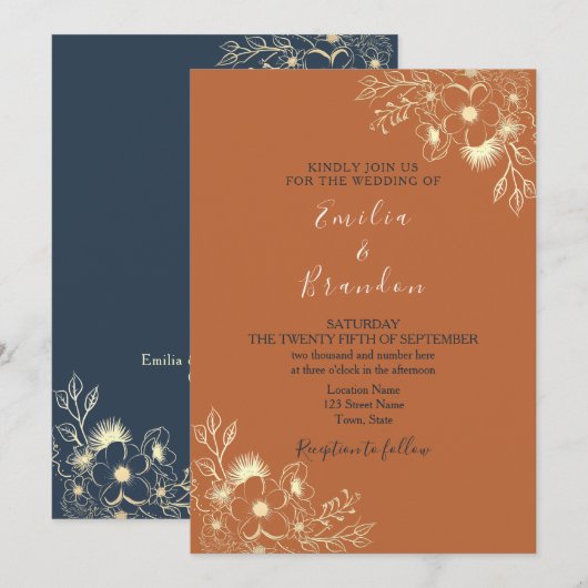 Boho Burnt Sinaasappel Wedding Invitation Kaart (Voorkant / Achterkant)