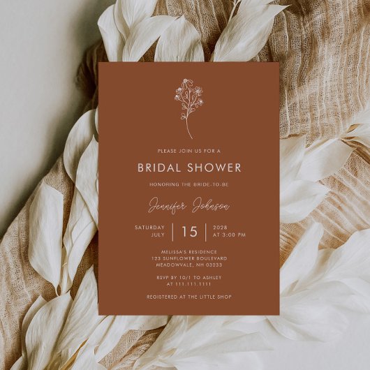 Boho Burnt Sinaasappel Wildflower Vrijgezellenfees Kaart