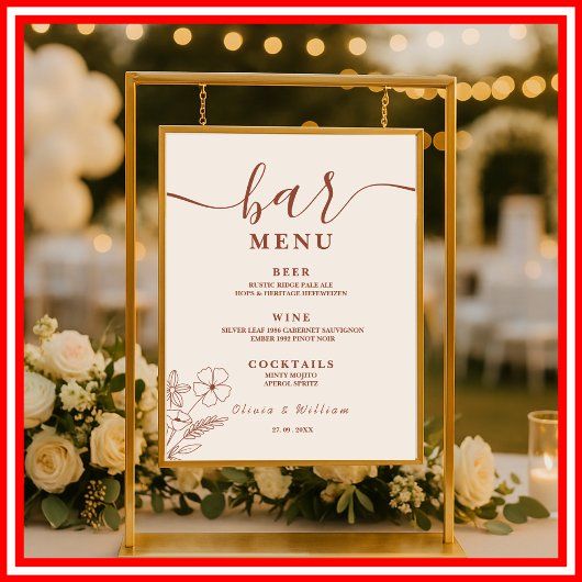 Boho Burnt Sinaasappel Wildflowers Wedding Bar Men Poster