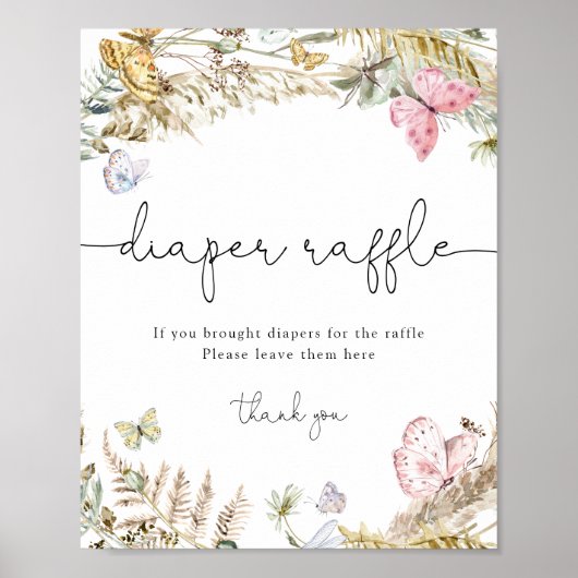 Boho Butterflies Babies Diaper Raffle Sign Poster (Voorkant)