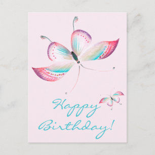 Boho Butterflies   Elegant Pink Birthday Briefkaar Briefkaart
