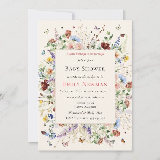 Boho Butterflies en Wildbloemen Baby shower Kaart (Voorkant)