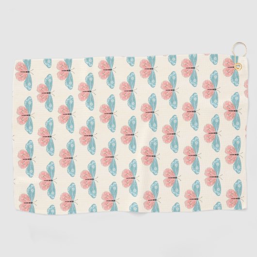 Boho Butterflies op lichtgele achtergrond Golfhanddoek (Horizontaal)