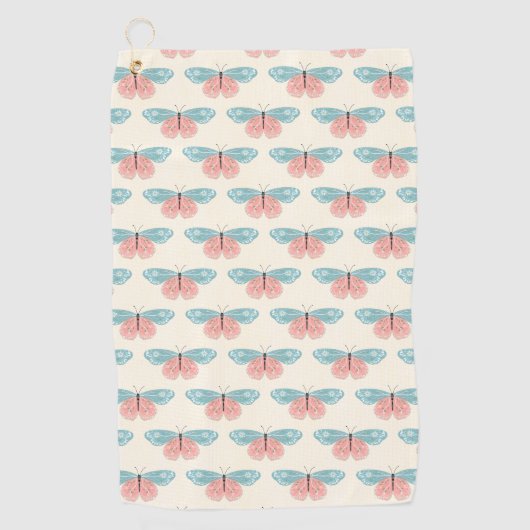 Boho Butterflies op lichtgele achtergrond Golfhanddoek (Voorkant)