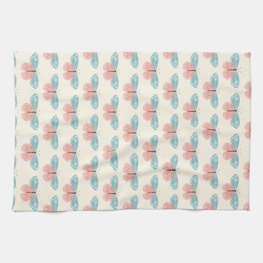 Boho Butterflies op lichtgele achtergrond Theedoek (Horizontaal)