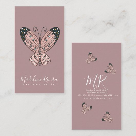 Boho Butterfly Artist Handmade Art Designer Blush Visitekaartje (Voorkant / Achterkant)