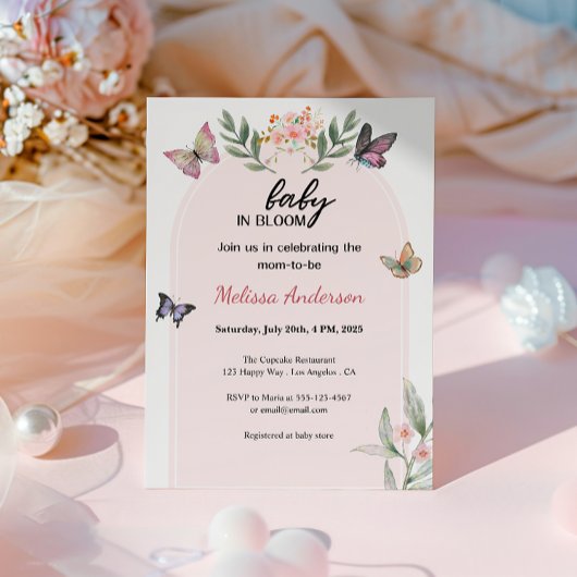 Boho Butterfly Baby in Bloom Baby shower Kaart