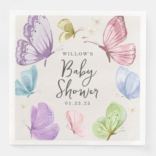 Boho Butterfly Baby shower 8-inch Papier Napkins Servet (Voorkant)