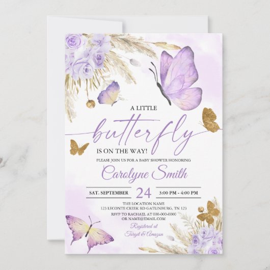 Boho Butterfly Baby shower Invitation Kaart (Voorkant)
