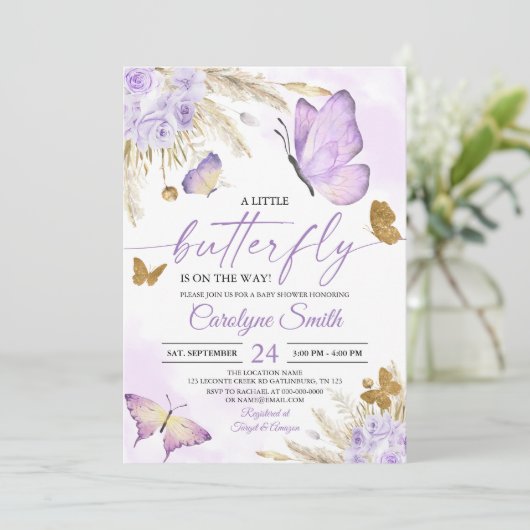 Boho Butterfly Baby shower Invitation Kaart (Staand voorkant)