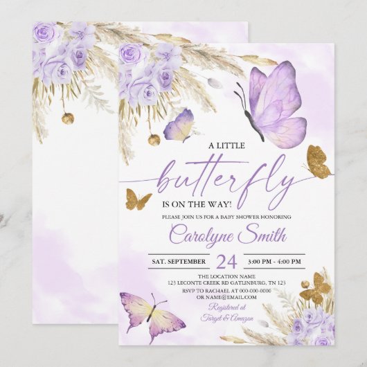 Boho Butterfly Baby shower Invitation Kaart (Voorkant / Achterkant)