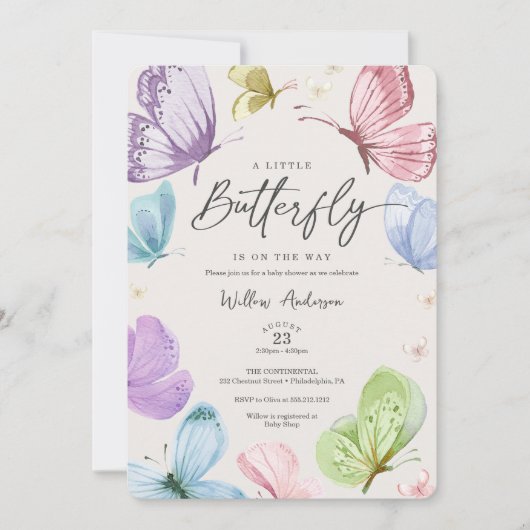 Boho Butterfly Baby shower Invitation Kaart (Voorkant)