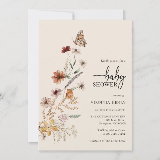 Boho Butterfly Baby shower Invitation Kaart (Voorkant)