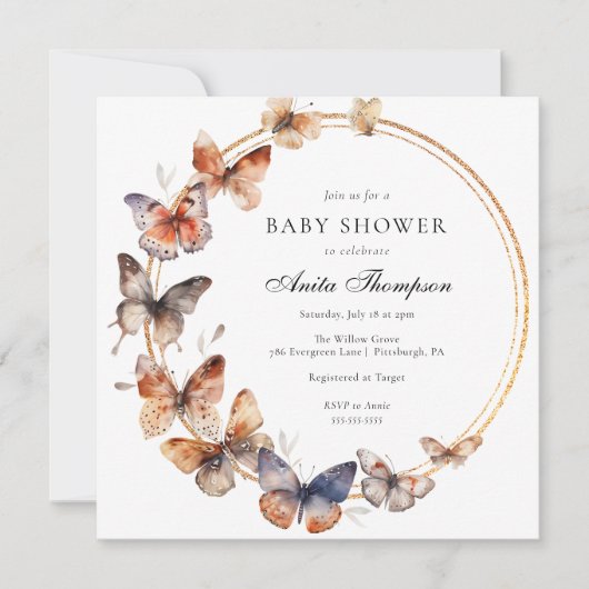 Boho Butterfly Baby shower Kaart (Voorkant)