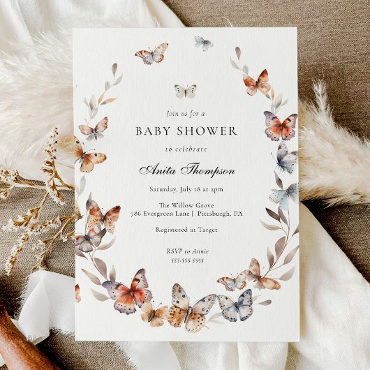 Boho Butterfly Baby shower Kaart
