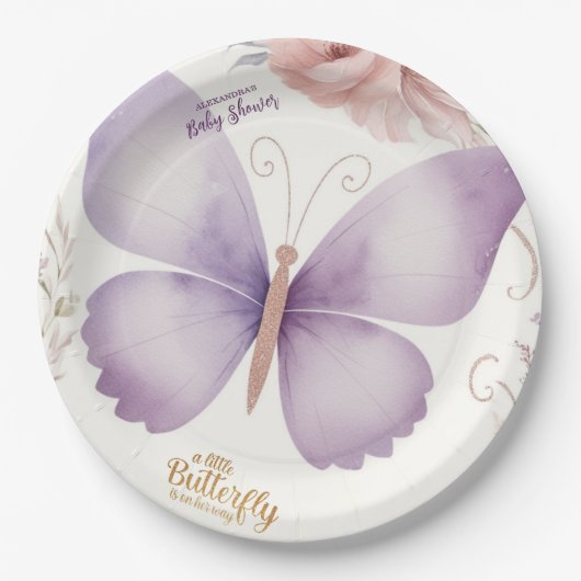 Boho Butterfly Baby shower Papieren Bordje (Voorkant)
