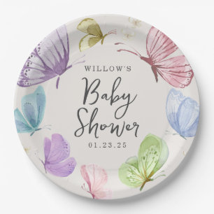 Boho Butterfly Baby shower Round Paper Borden Papieren Bordje