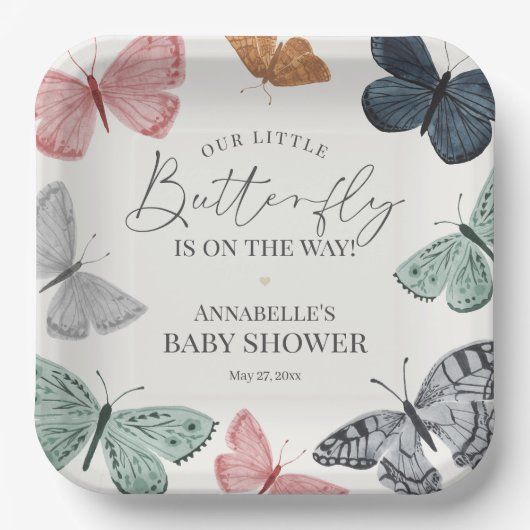 Boho Butterfly Baby shower Servies Papieren Bordje (Voorkant)