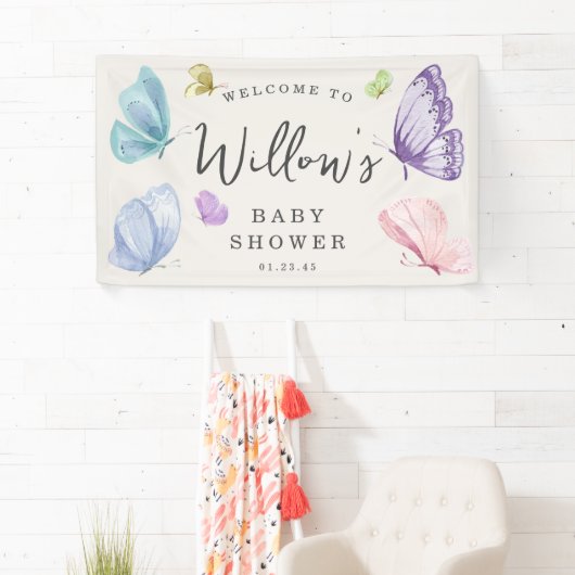 Boho Butterfly Baby shower Welcome Banner (Insitu)