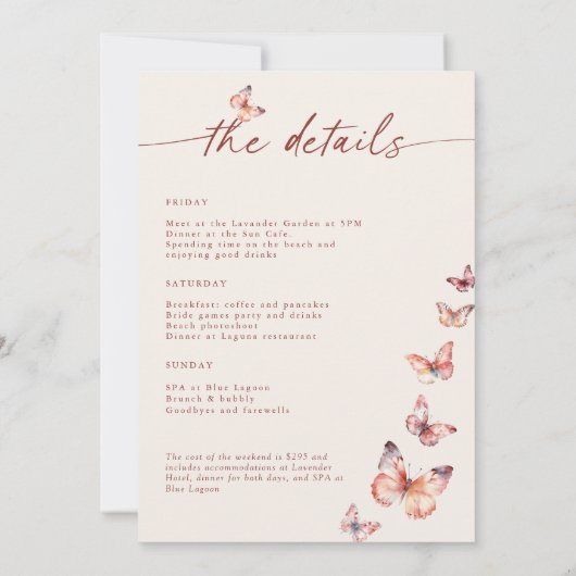 Boho Butterfly Bachelorette Weekend Route Kaart (Achterkant)