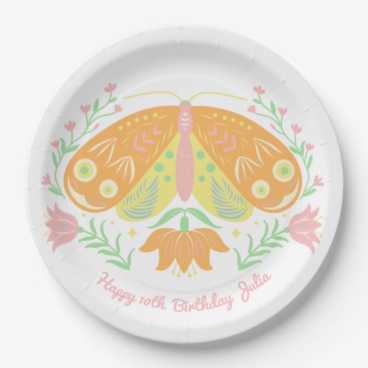 Boho Butterfly Birthday Paper Borden Papieren Bordje (Voorkant)
