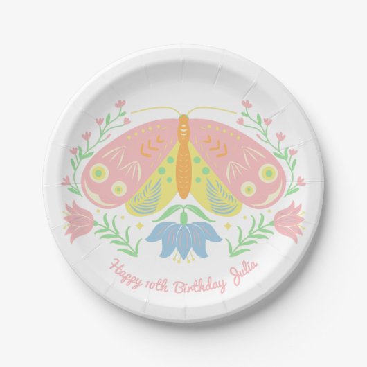 Boho Butterfly Birthday Paper Borden Papieren Bordje (Voorkant)