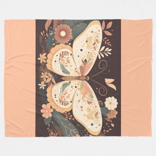 Boho Butterfly Bloemen Fleece Deken (Voorkant (Horizontaal))