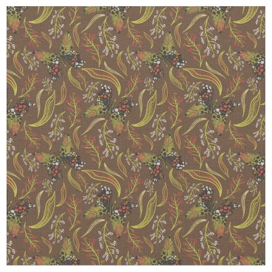 Boho Butterfly Brown Floral Pattern Stof (Close Up)