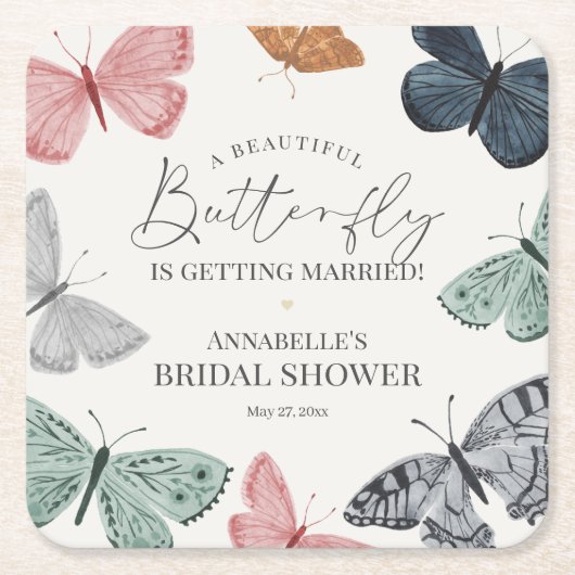 Boho Butterfly Bruidsuitnodiging Barware voor Brui Kartonnen Onderzetters (Voorkant)