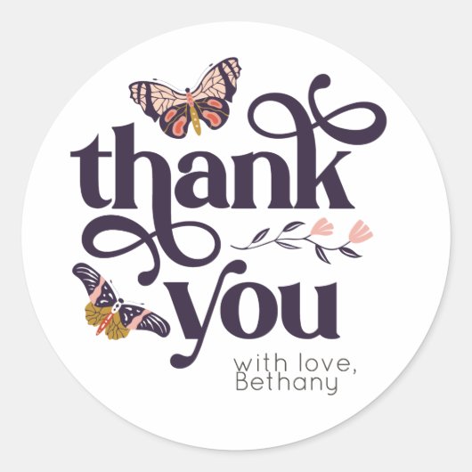 Boho Butterfly Dank je wel Ronde Sticker (Voorkant)