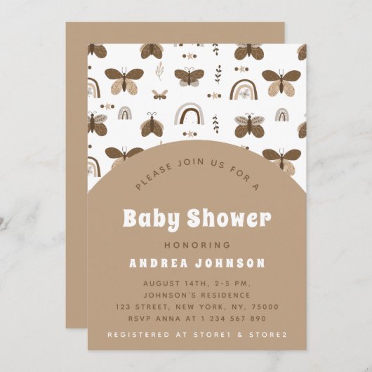 Boho Butterfly Earthy Rainbow Neutral Baby shower Kaart (Voorkant / Achterkant)