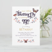 Boho Butterfly Eerste Verjaardag Uitnodiging (Staand voorkant)