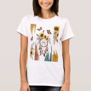 Boho Butterfly Feather Dreamcatcher T-shirt Rust