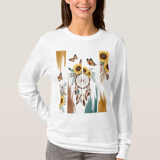 Boho Butterfly Feather Dreamcatcher T-shirt | Rust (Voorkant)