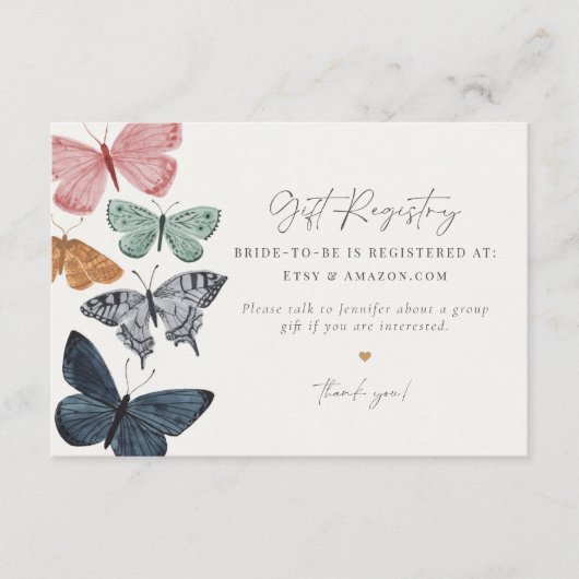 Boho Butterfly Gift Registry uitnodiging invoegen Informatiekaartje (Voorkant)