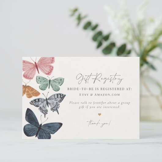 Boho Butterfly Gift Registry uitnodiging invoegen Informatiekaartje (Staand voorkant)