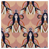 Boho Butterfly Goddess Retro Aarde Tonen Stof (Close Up)