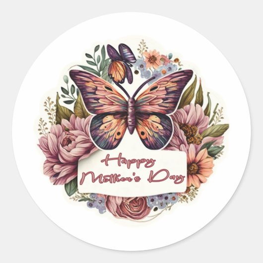Boho butterfly Happy Moederdag stickers (Voorkant)