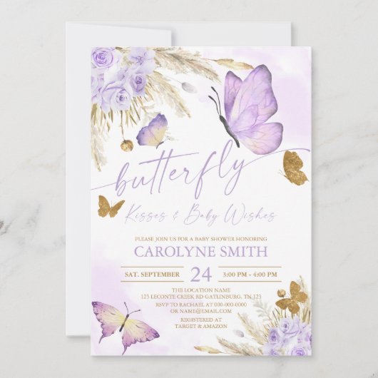Boho Butterfly Kisses Baby shower Invitation Kaart (Voorkant)