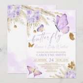 Boho Butterfly Kisses Baby shower Invitation Kaart (Voorkant / Achterkant)