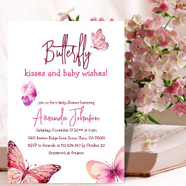 Boho Butterfly Kisses Pink Girl Baby shower Kaart