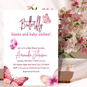 Boho Butterfly Kisses Pink Girl Baby shower Kaart