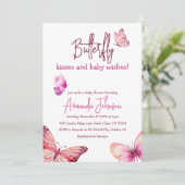 Boho Butterfly Kisses Pink Girl Baby shower Kaart (Staand voorkant)