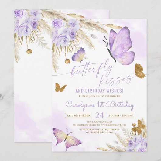 Boho Butterfly Kusjes en Verjaardagswensen Kaart (Voorkant / Achterkant)