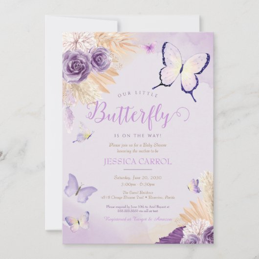 Boho Butterfly Lavender Paars Floral Baby shower Kaart (Voorkant)
