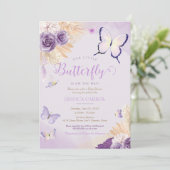 Boho Butterfly Lavender Paars Floral Baby shower Kaart (Staand voorkant)